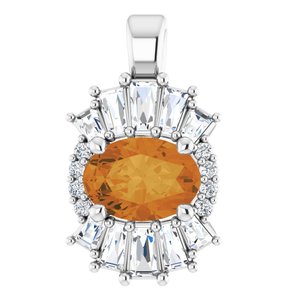 Ladies Natural Citrine Natural Diamond Pendant (I1, G-H, Ghi) — Sterling Silver