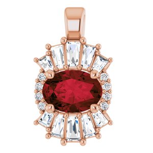 Ladies Natural Mozambique Garnet Natural Diamond Pendant (I1, G-H, Ghi) — 14K Rose Gold