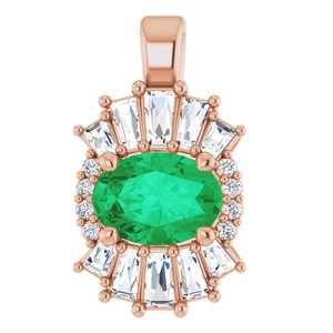 Ladies Natural Emerald Natural Diamond Pendant (I1, G-H, Ghi) — 14K Rose Gold