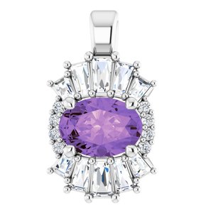 Ladies Natural Amethyst Natural Diamond Pendant (I1, G-H, Ghi) — Sterling Silver