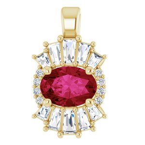 Ladies Natural Ruby Natural Diamond Pendant (I1, G-H, Ghi) — 14K Yellow Gold