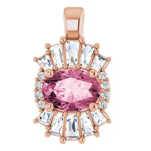Ladies Natural Pink Tourmaline Natural Diamond Pendant (I1, G-H, Ghi) — 14K Rose Gold