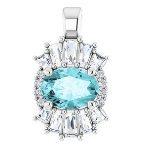 Ladies Natural Blue Zircon Natural Diamond Pendant (Si2-Si3, G-H, Ghi) — Platinum