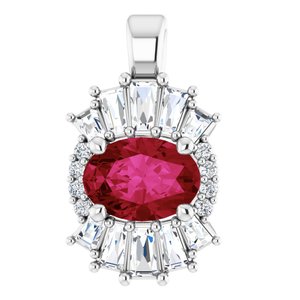 Ladies Natural Ruby Natural Diamond Pendant (Si2-Si3, G-H, Ghi) — Platinum