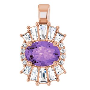 Ladies Natural Amethyst Natural Diamond Pendant (I1, G-H, Ghi) — 14K Rose Gold
