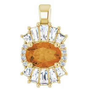 Ladies Natural Citrine Natural Diamond Pendant (I1, G-H, Ghi) — 14K Yellow Gold