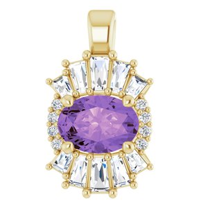 Ladies Natural Amethyst Natural Diamond Pendant (I1, G-H, Ghi) — 14K Yellow Gold