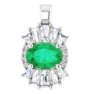 Ladies Natural Emerald Natural Diamond Pendant (Si2-Si3, G-H, Ghi) — Platinum