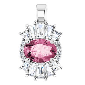 Ladies Natural Pink Tourmaline Natural Diamond Pendant (Si2-Si3, G-H, Ghi) — Platinum