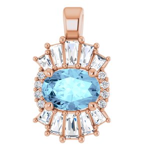 Ladies Natural Aquamarine Natural Diamond Pendant (I1, G-H, Ghi) — 14K Rose Gold