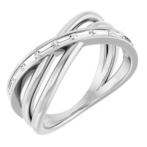 Ladies Natural Diamond Criss-Cross Ring (SI2-SI3, G-H) — Sterling Silver