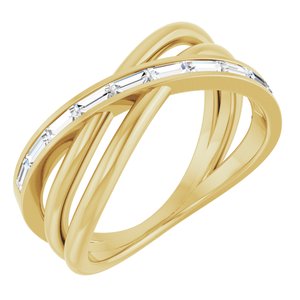 Ladies Natural Diamond Criss-Cross Ring (SI2-SI3, G-H) — 14K Yellow Gold