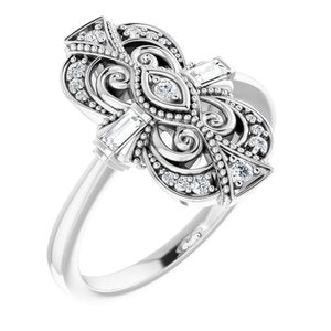 Ladies Natural Diamond Vintage-Inspired Ring (SI2-SI3, GHI) — Sterling Silver