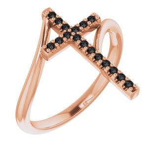 Ladies Natural Black Diamond Cross Ring (Opaque, Black) — 14K Rose Gold