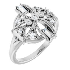 Ladies Natural Diamond Vintage-Inspired Ring (SI2-I1, GHI) — Sterling Silver