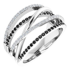 Ladies Natural Black White Diamond Ring (I1, H+) — 14K White Gold
