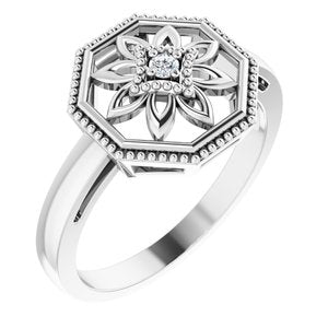 Ladies Natural Diamond Filigree Ring (I2, H+) — Sterling Silver