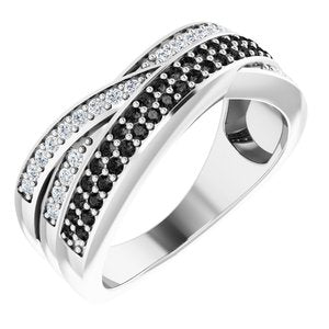Ladies Black White Natural Diamond Ring — 14K White Gold