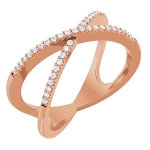 Ladies Natural Diamond Criss-Cross Ring (I1, H+) — 14K Rose Gold