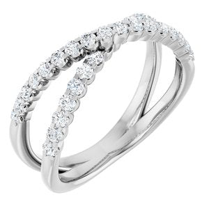 Ladies Natural Diamond Criss-Cross Ring (I1, H+) — 14K White Gold