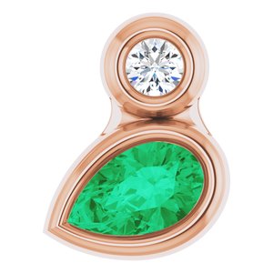 Ladies 5x3 mm Pear Natural Emerald Natural Diamond Pendant (I1, G-H) — 14K Rose Gold