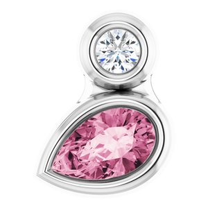 Ladies 5x3 mm Pear Natural Pink Tourmaline Natural Diamond Pendant (Si2-Si3, G-H) — Platinum