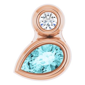 Ladies 5x3 mm Pear Natural Blue Zircon Natural Diamond Pendant (I1, G-H) — 14K Rose Gold