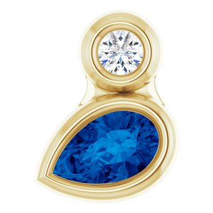 Ladies 5x3 mm Pear Natural Blue Sapphire Natural Diamond Pendant (I1, G-H) — 14K Yellow Gold