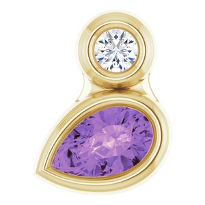 Ladies 5x3 mm Pear Natural Amethyst Natural Diamond Pendant (I1, G-H) — 14K Yellow Gold