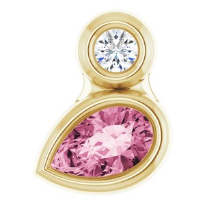 Ladies 5x3 mm Pear Natural Pink Tourmaline Natural Diamond Pendant (I1, G-H) — 14K Yellow Gold