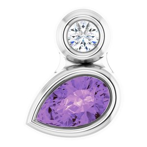 Ladies 5x3 mm Pear Natural Amethyst Natural Diamond Pendant (I1, G-H) — Sterling Silver