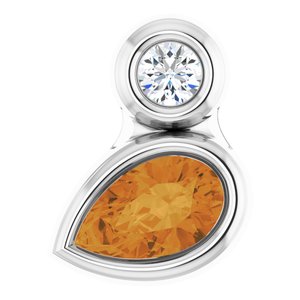 Ladies 5x3 mm Pear Natural Citrine Natural Diamond Pendant (Si2-Si3, G-H) — Platinum