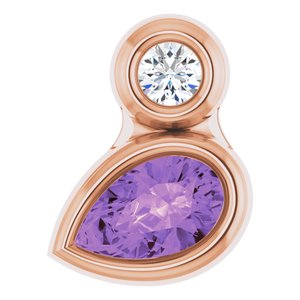Ladies 5x3 mm Pear Natural Amethyst Natural Diamond Pendant (I1, G-H) — 14K Rose Gold