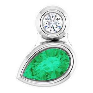 Ladies 5x3 mm Pear Natural Emerald Natural Diamond Pendant (I1, G-H) — Sterling Silver
