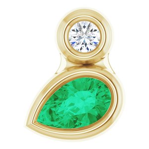 Ladies 5x3 mm Pear Natural Emerald Natural Diamond Pendant (I1, G-H) — 14K Yellow Gold