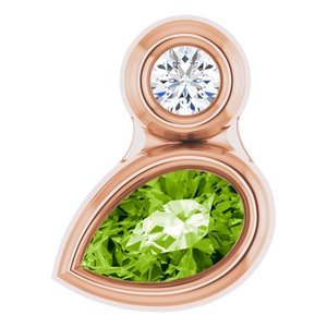 Ladies 5x3 mm Pear Natural Peridot Natural Diamond Pendant (I1, G-H) — 14K Rose Gold