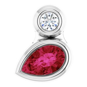 Ladies 5x3 mm Pear Natural Ruby Natural Diamond Pendant (I1, G-H) — 14K White Gold