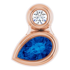 Ladies 5x3 mm Pear Natural Blue Sapphire Natural Diamond Pendant (I1, G-H) — 14K Rose Gold