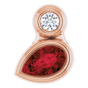 Ladies 5x3 mm Pear Natural Mozambique Garnet Natural Diamond Pendant (I1, G-H) — 14K Rose Gold
