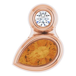 Ladies 5x3 mm Pear Natural Citrine Natural Diamond Slide Pendant (I1, G-H) — 14K Rose Gold