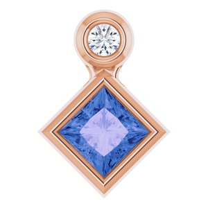 Ladies 4x4 mm Square Natural Tanzanite Natural Diamond Pendant (I1, G-H) — 14K Rose Gold