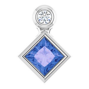 Ladies 4x4 mm Square Natural Tanzanite Natural Diamond Pendant (I1, G-H) — Sterling Silver