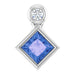 Ladies 4x4 mm Square Natural Tanzanite Natural Diamond Pendant (I1, G-H) — Sterling Silver