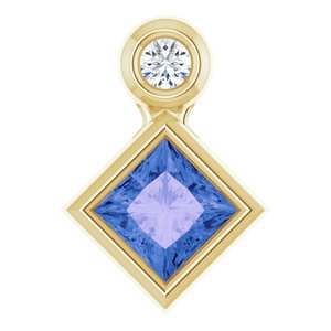 Ladies 4x4 mm Square Natural Tanzanite Natural Diamond Pendant (I1, G-H) — 14K Yellow Gold