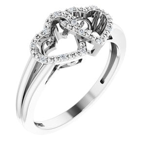 Ladies Natural Diamond Double Heart Ring (I2, H+) — Sterling Silver