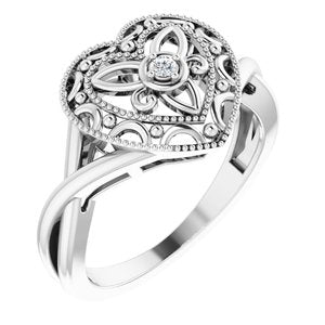 Ladies Natural Diamond Heart Ring Size 5 (I2, H+) — Sterling Silver