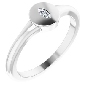 Ladies Natural Diamond Signet Ring — Sterling Silver