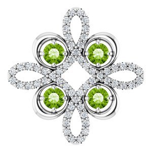 Ladies Natural Peridot Natural Diamond Clover Pendant (I1, H-I) — Platinum