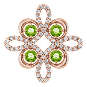 Ladies Natural Peridot Natural Diamond Clover Pendant (I1, H-I) — 14K Rose Gold