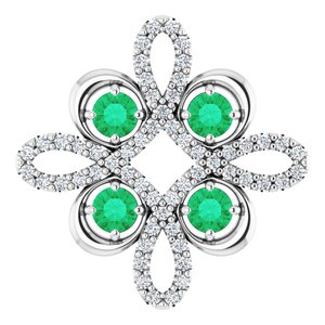 Ladies Natural Emerald Natural Diamond Clover Pendant (I1, H-I) — Platinum